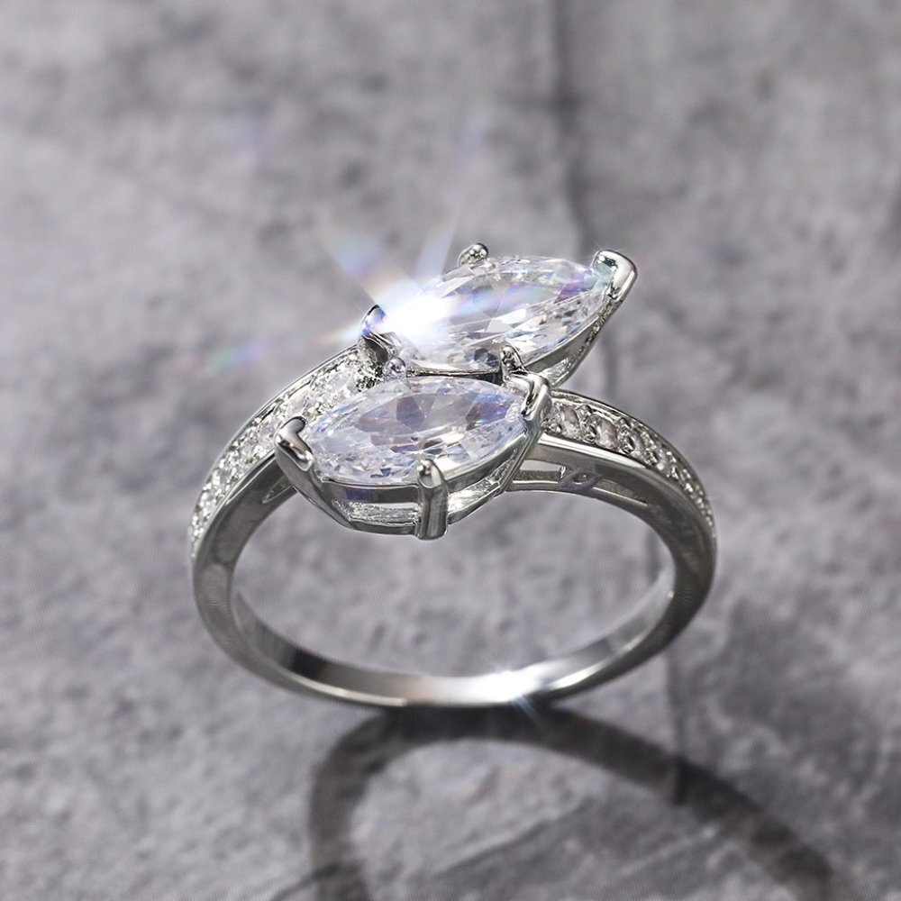 Marquise Double-CZ Bypass Ring in Silver - Picture 9 of 11